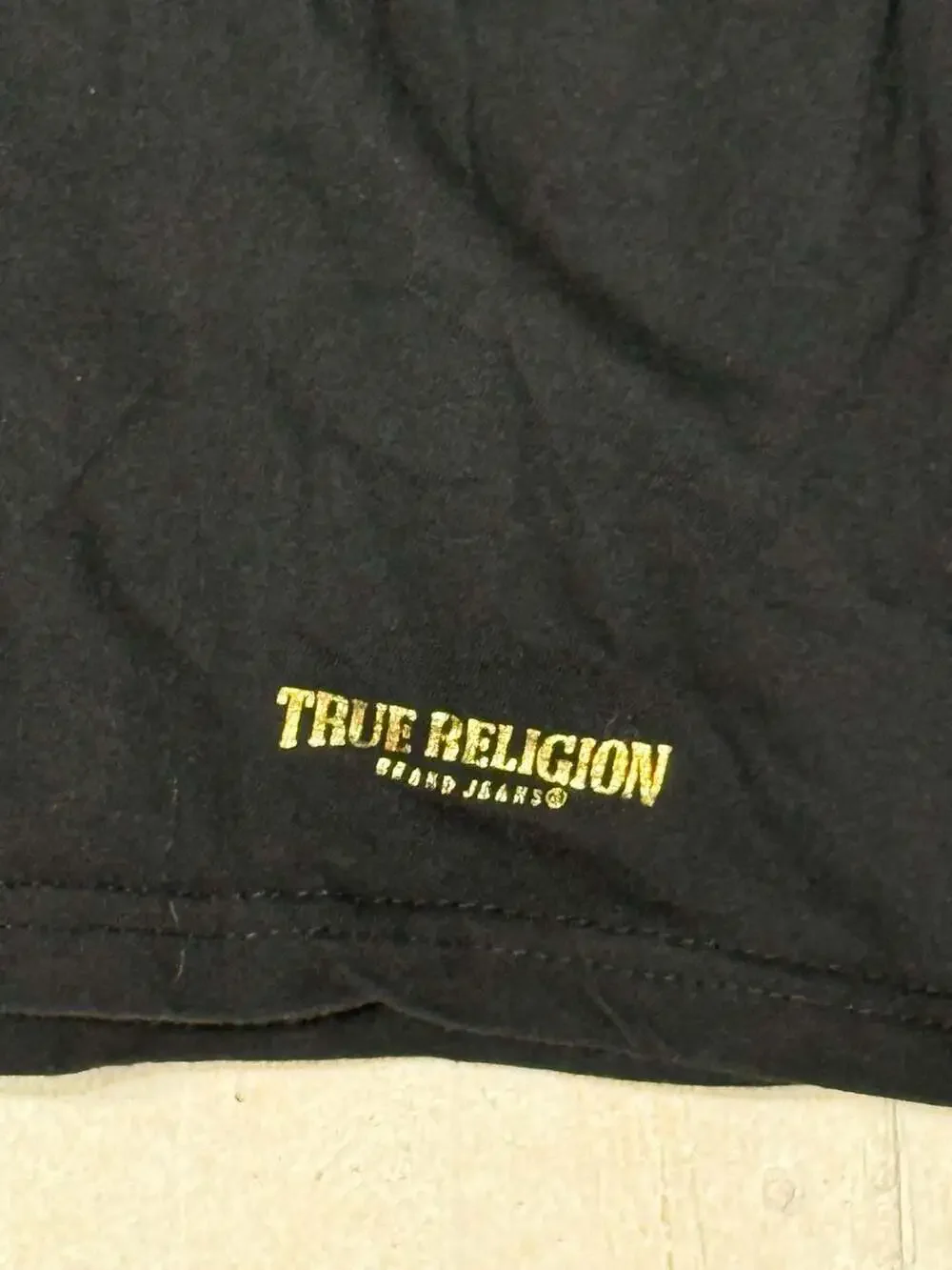 True Religion Gold Foil Wordmark Logo Black T-Shirt Extra Large